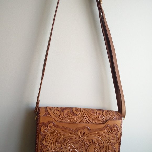 Vintage Handmade Leather Crossbody Bag Print Horse - Picture 14 of 14